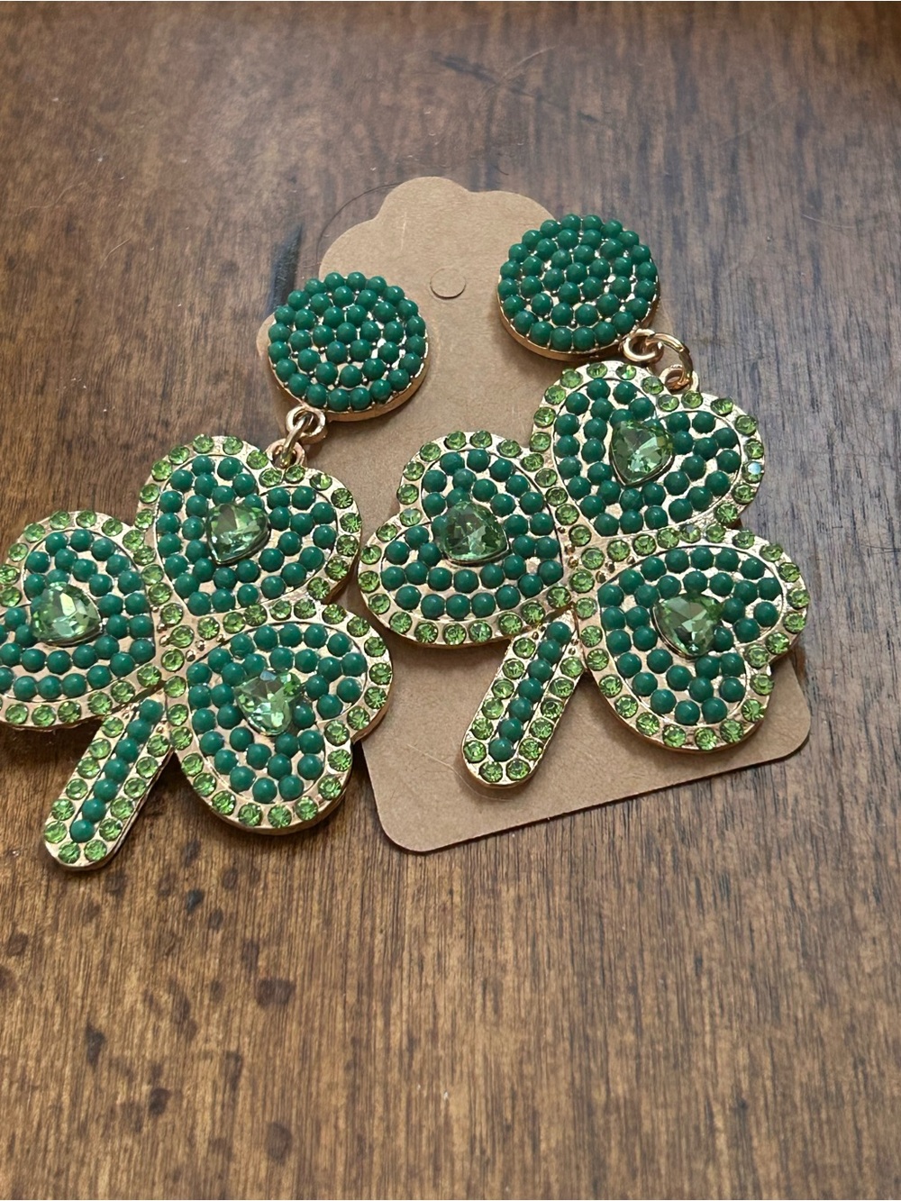 Green Crystal Clover Drop Earrings - Statement Women's Jewelry